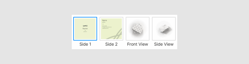 Thumbnails of design and product images.
