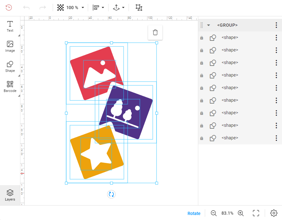 Group of shapes in the Design Editor.