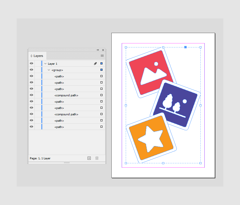 Group of shapes from Adobe Illustrator in InDesign.