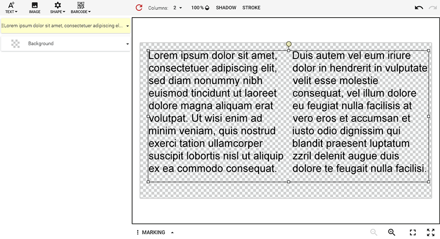 A multi-column template loaded into the editor.