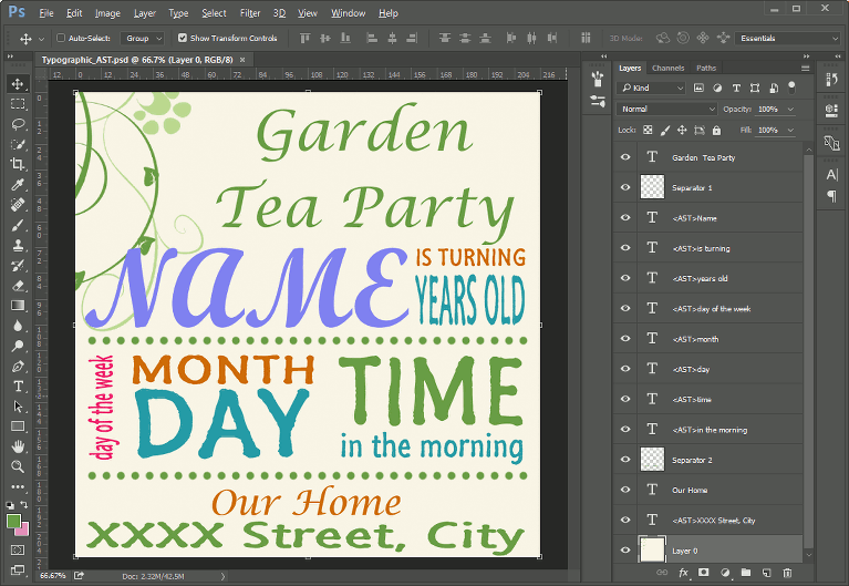 Preparing a typographic design template in Photoshop.