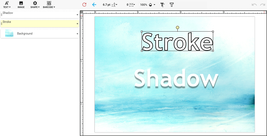 The stroke and shadow effects in the editor.