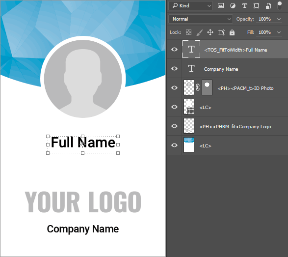Enabling the text autofit in a PSD template.
