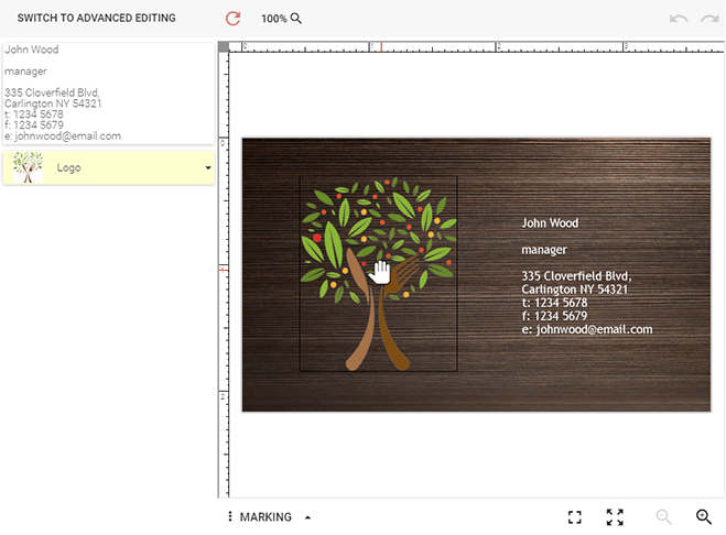 A PSD template loaded to the web-to-print designer.