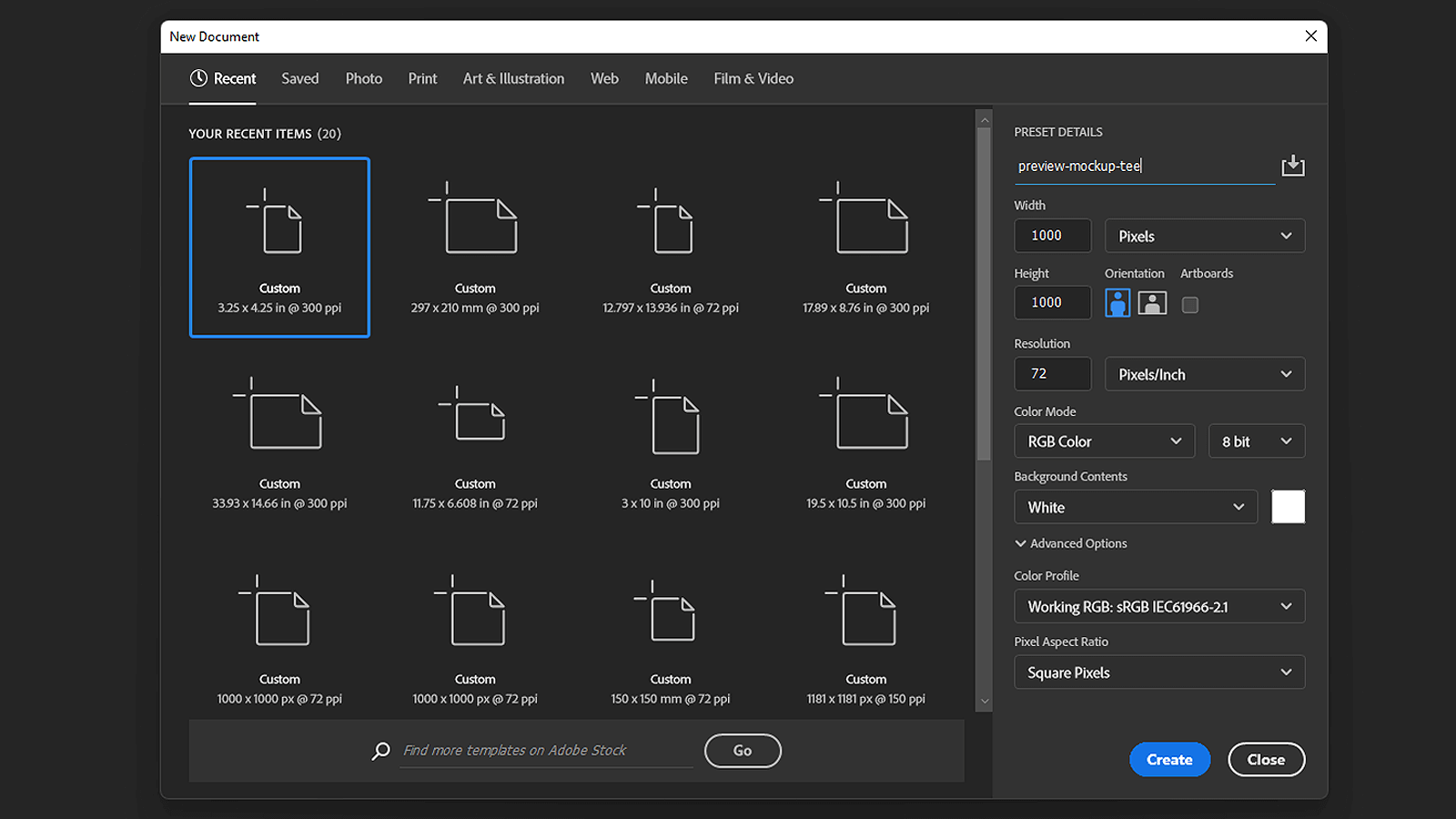 Settings for preview or thumbnail mockups