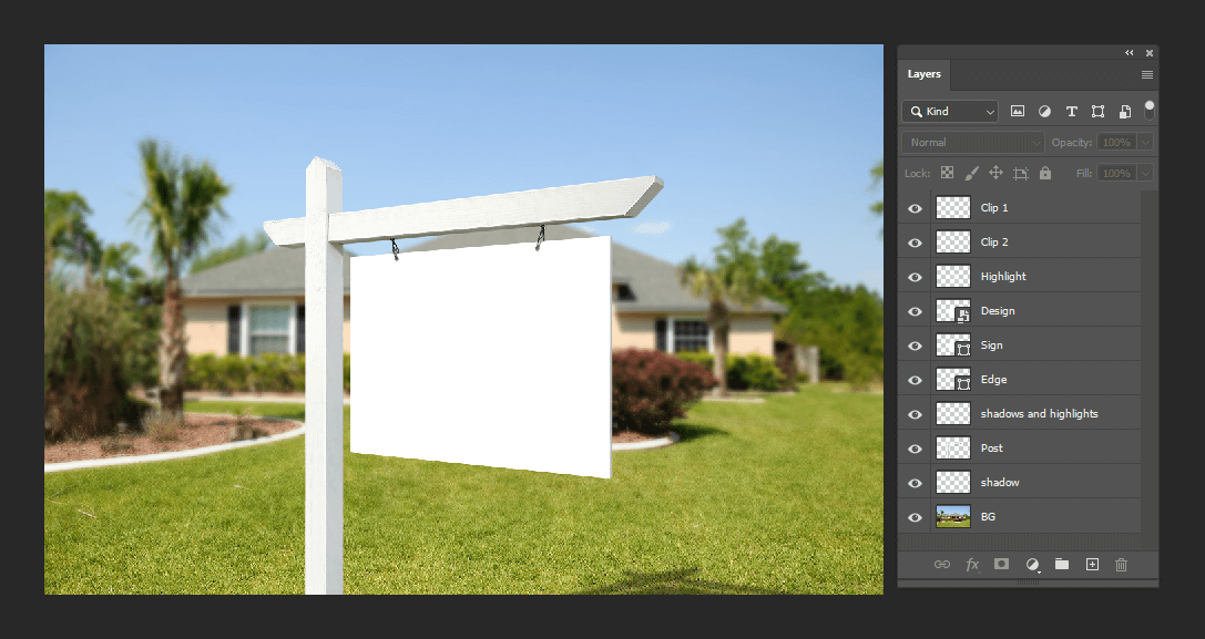The yard sign mockup with the transformed smart object.