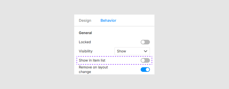 Disabling Show in items list