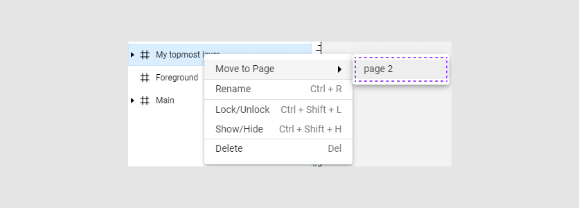 Moving a layer to another page.