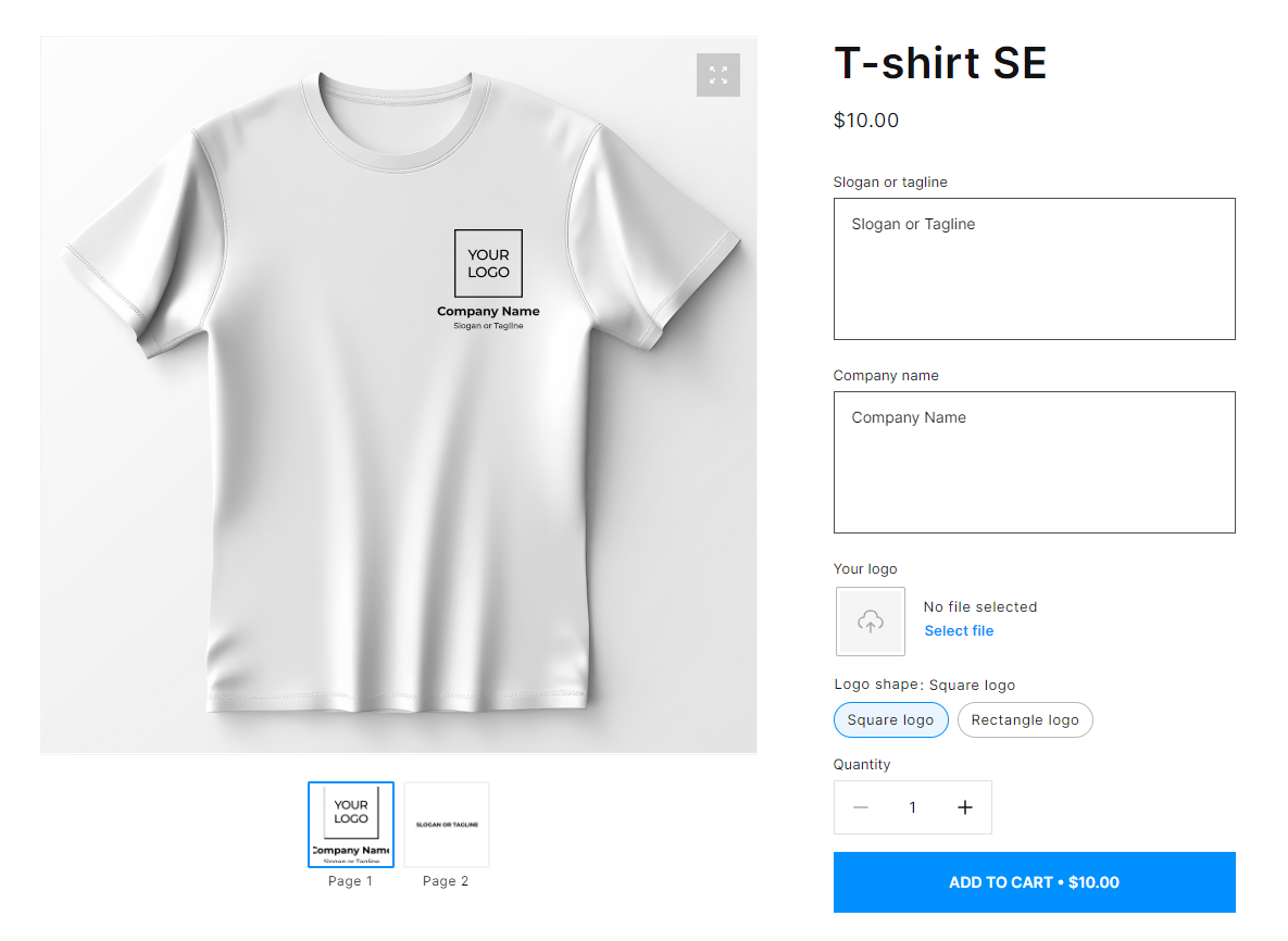 The T-shirt for branding in the Simple Editor