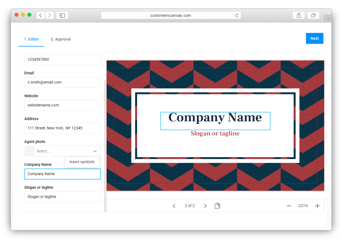 Business card (form-based)