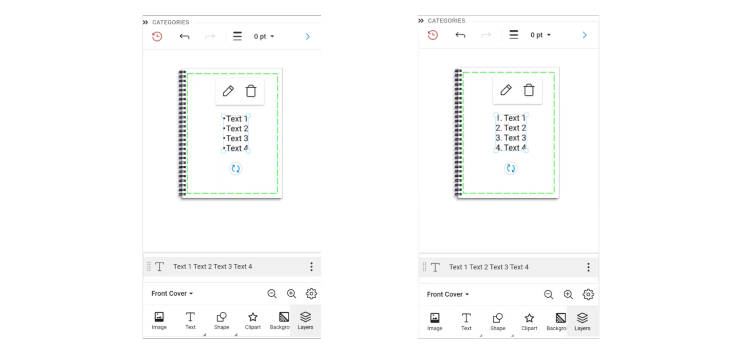 Working with numbered and bulleted lists in the mobile editor