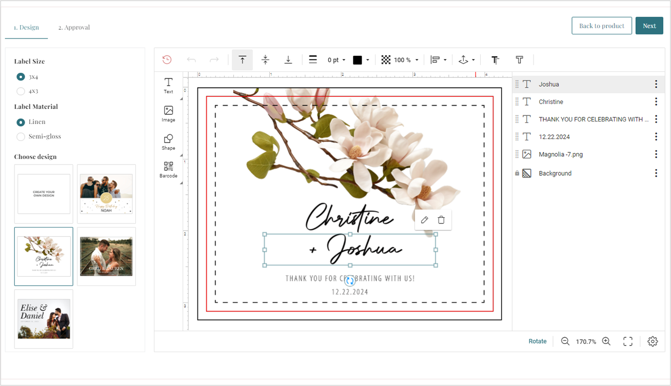 Wine label design editor
