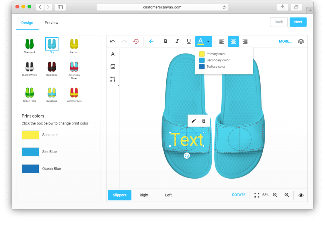 Slippers with limited print colors screenshot