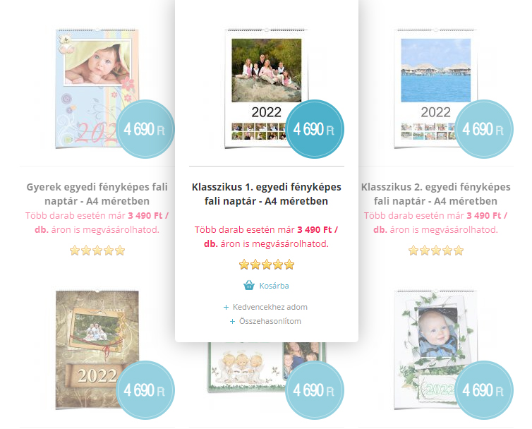 Range of calendars on the Nextprint website