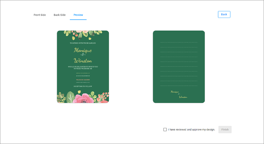 Design editor for invitations with preview