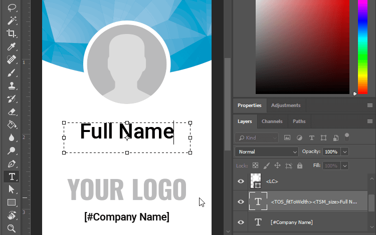Enabling copyfitting шт Adobe Photoshop template
