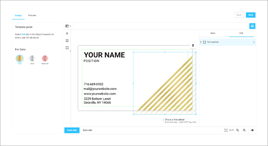 Foil business card shopify demo