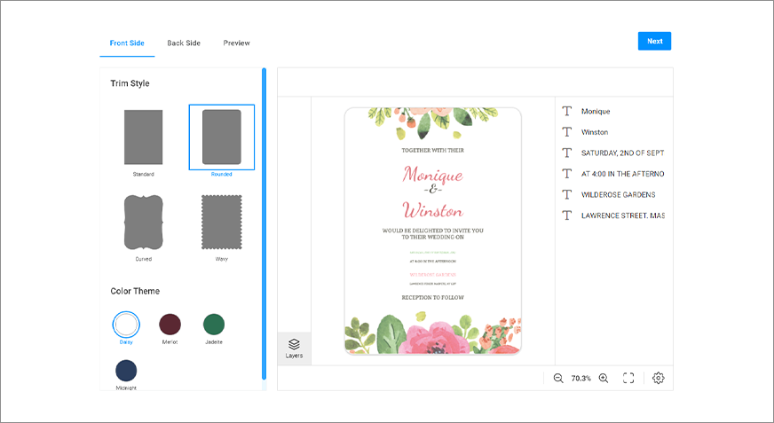 Design editor with shape options for invitations