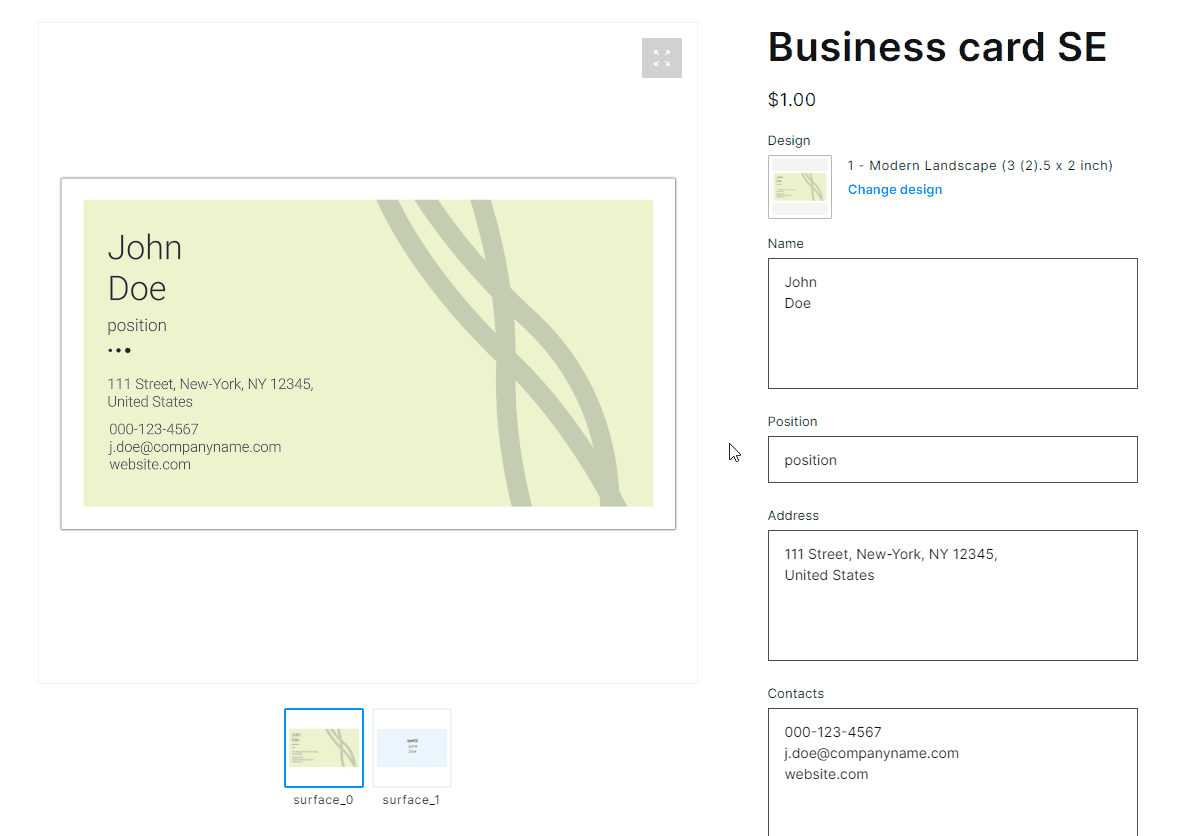 Changing the business card design