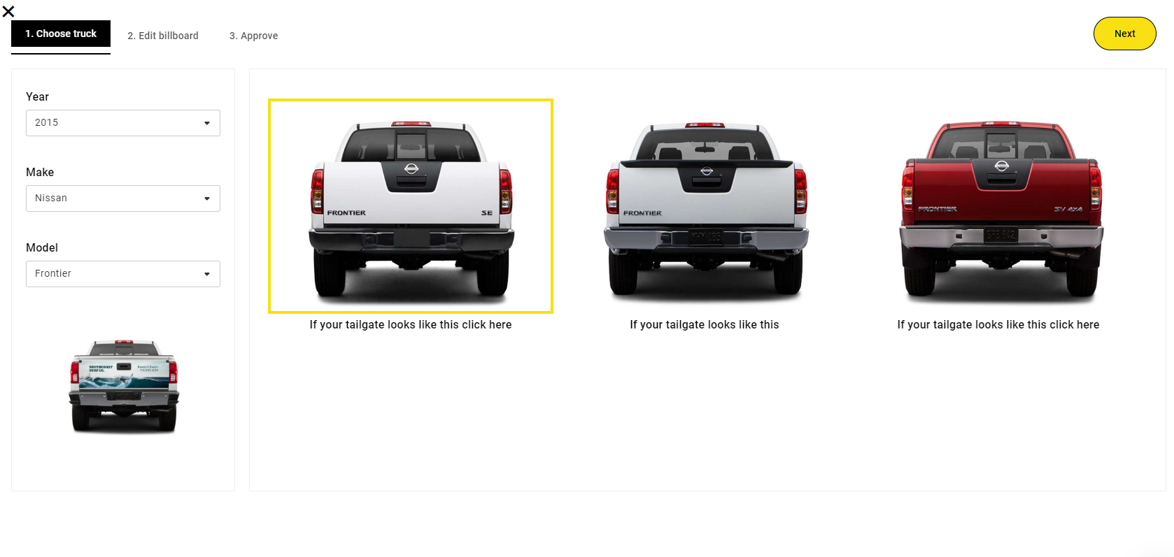 The integrated design editor with a choice of truck's models
