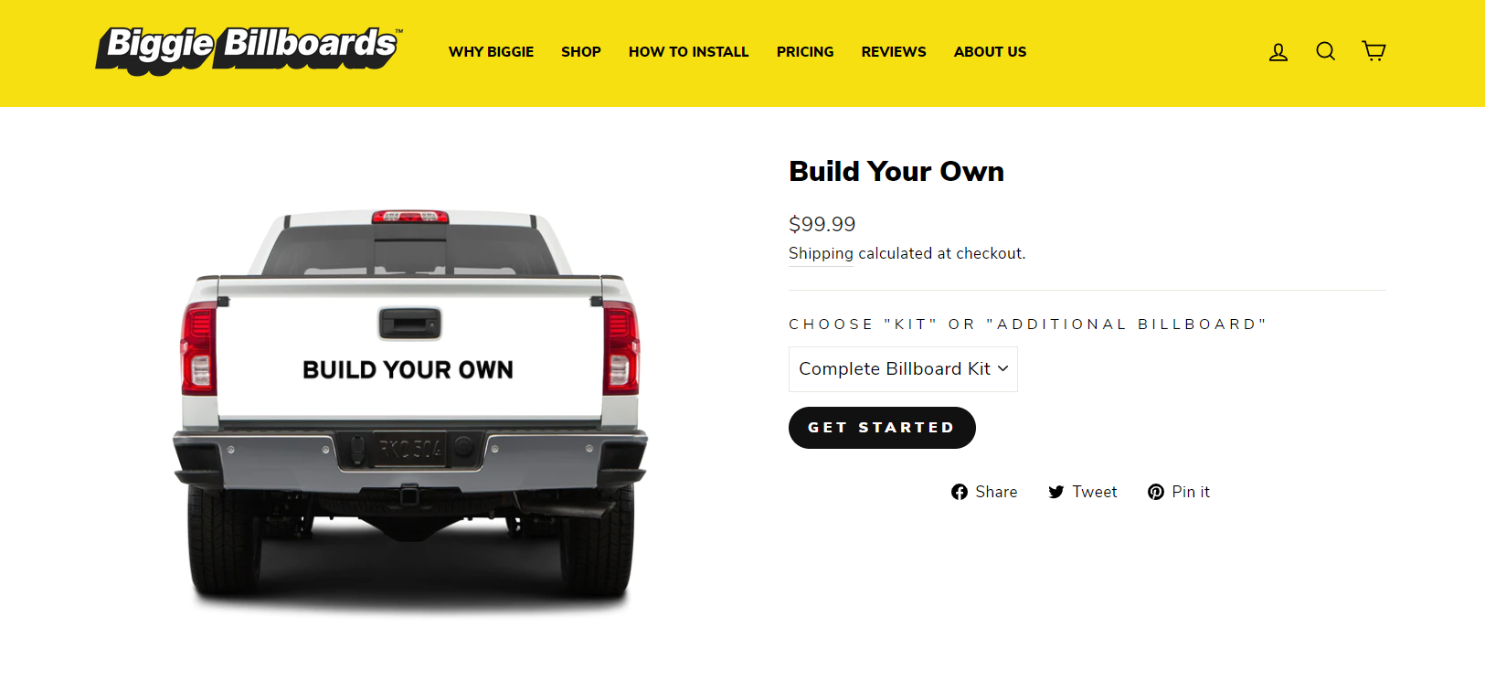 The truck's product page where users can create a design from scratch