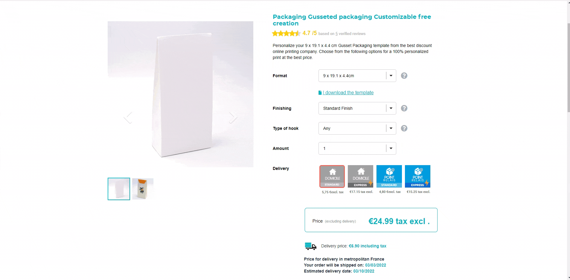 packaging sizes