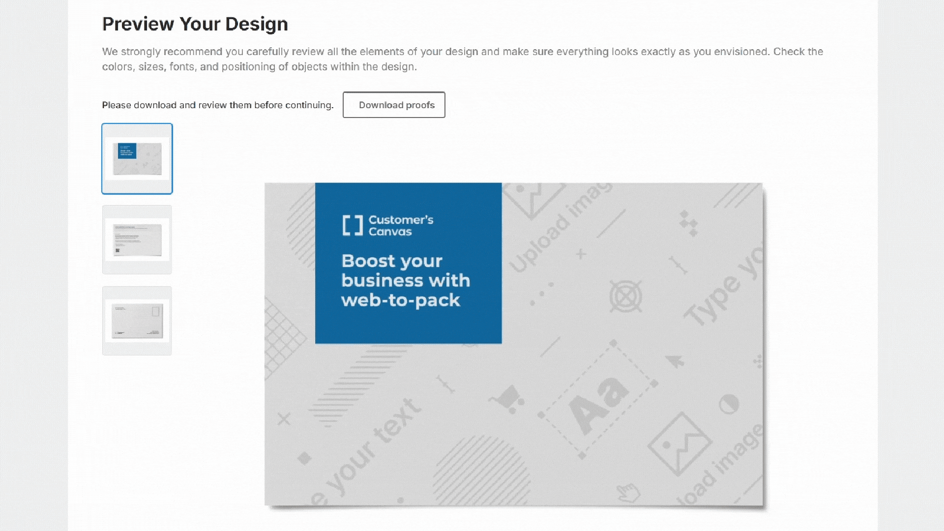 Previewing personalized direct mail designs