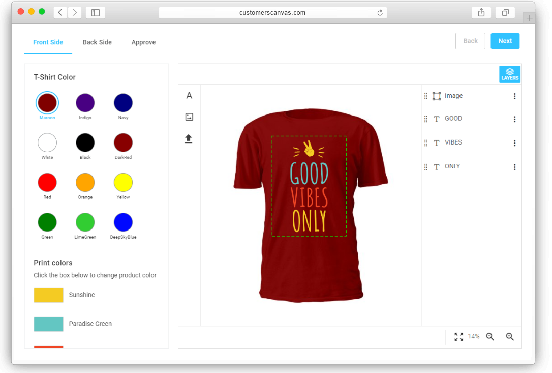 T-shirt editor for screen printing screenshot