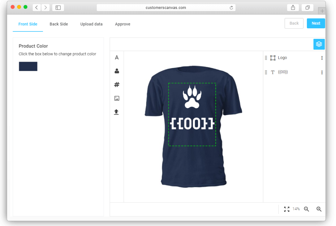 T-shirt designs with variable data screenshot
